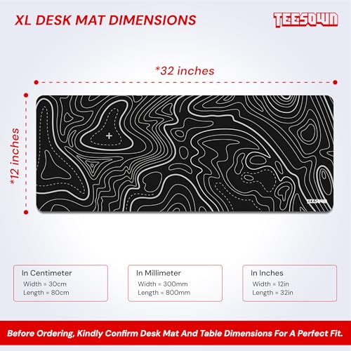 Image of XL Black Topographical Extended Mousepad (31x12) inches for Laptop Desktop PC and Gaming Desk Mat Rubber Base Desk Pad