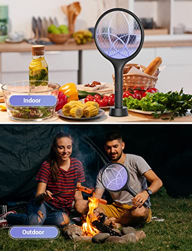 Image of YISSVIC Electric Fly Swatter 4000V Bug Zapper Racket Dual Modes Mosquito Killer with Purple Mosquito Light Rechargeable for Indoor Home Office Backyard Patio Camping (2, Black)