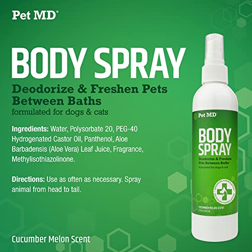 Pet Md Body Spray For Dogs & Cats - Deodorizing Dog Perfume Reduces Static & Eliminates Odor - Long-Lasting Pet Cologne Spray For Dogs - Cucumber Melon Scent - 8 Oz #TOP4