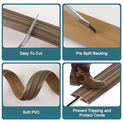 Image of Floor Cord Cover, Cable Protector, 0.63W x 0.31H inches, Wire Cover for Extension Cords, Floor Cable Covers Prevent Cable Trips (Wood Walnut, 50-10 Feet)