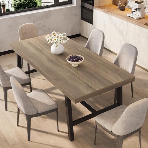 Image of GarveeHome Industrial Dining Table for 6-8 People, 70.87 inch Long Kitchen Table with Sturdy Metal Frame, Rectangular Counter for Dinner, Kitchen, Dining Room (Rustic Pear, 71 inch Non-extendable)