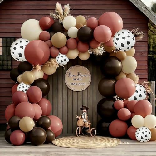 Image of Western Balloon Garland Double Stuffed Dusty Pink Brown Sand White Nude Balloon Arch Kit for Western Baby Shower Cowboy Cowgirl Birthday Boho Party Decorations