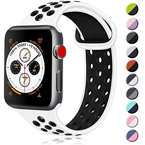 ATUP コンパチブル Apple Watch バンド 42mm 38mm 44mm 40mm、ソフトシリコン交換用リストバンド iWatch Series4/3/2/1に対応、iWatchは含まれていません (42/44 S/M, 02 白/黒)
