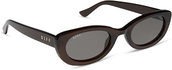 DIFF x Jojo Fletcher Oval Polarized Sunglasses for Women, Chocolate Crystal | UV400, Grey Lens, Premium Hand Cut Acetate Frame, 55mm Lens Width, Trendy Designer Quality Style, Stylish Everyday Wear