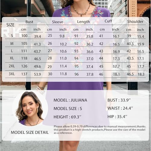Image of Grosy Fiesta Embroidered Mexican Dress for Women Beach Vacation Plus Size Short Sleeve Summer Boho Dresses with Pocket