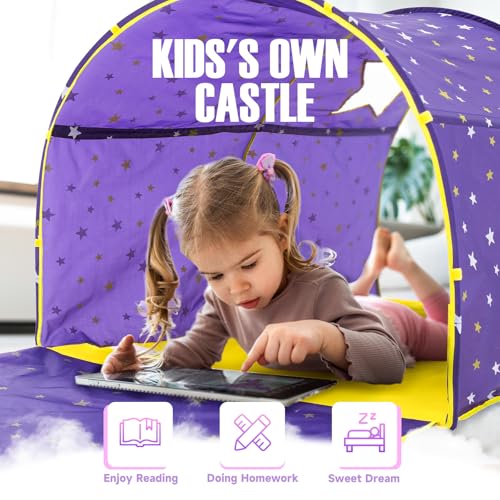 Image of Alvantor Starlight Bed Canopy Dream Play Tents Playhouse Privacy Space Twin Sleeping Indoor Stars Boys Girls Pop Up Portable Frame Curtains Purple, Patent Pending