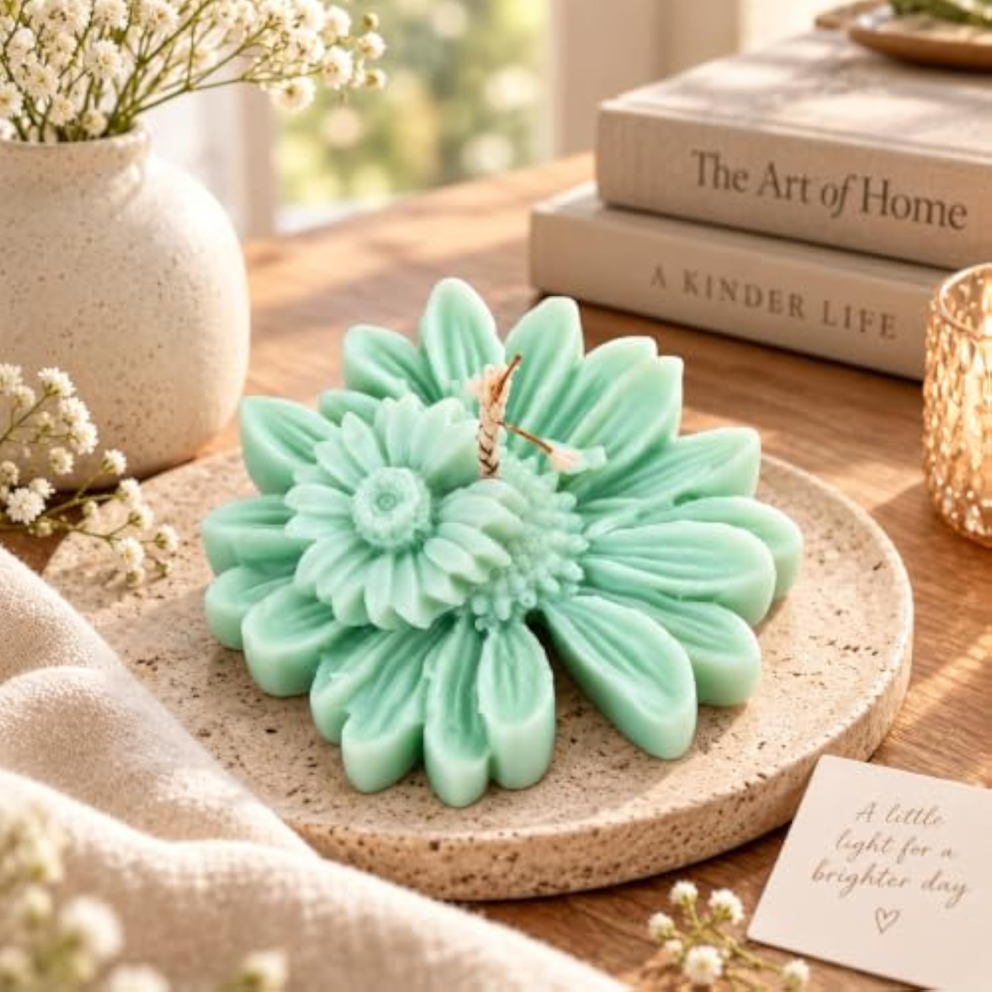 Handmade Light Green Layered Daisy Soy Wax Candle