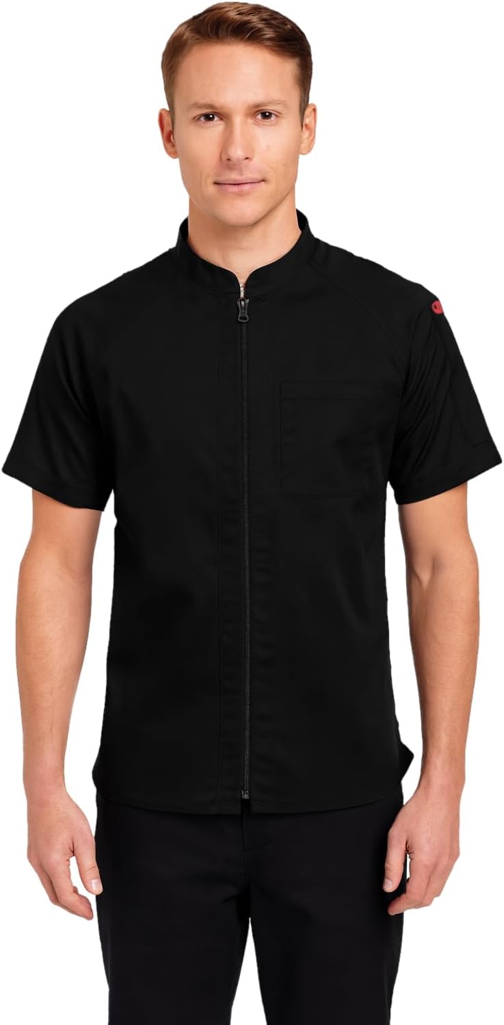 ChefsCloset Seneca Men's Short Sleeve Chef Coat – Professional Mens Chef Jacket for with Center Zipper and Mesh Panels - Image 2