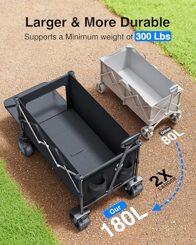 Image of Everyfun Electric Utility Wagon Cart-330 lb Load, 180 L Foldable Beach Wagon with Remote, 4-Speed, All-Terrain Wheels for Camping, Beach, Garden & Shopping, Black