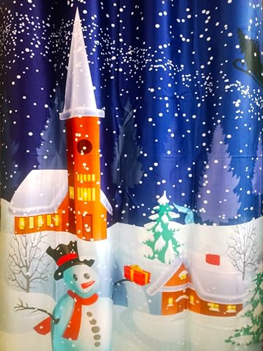 Image of Kids Room Curtains Santa Claus for Decoration Playschool | Digital Print Christmas Curtains for Home Winter 4x7 Feet Long Set of 1 Pc, Winter Snowman