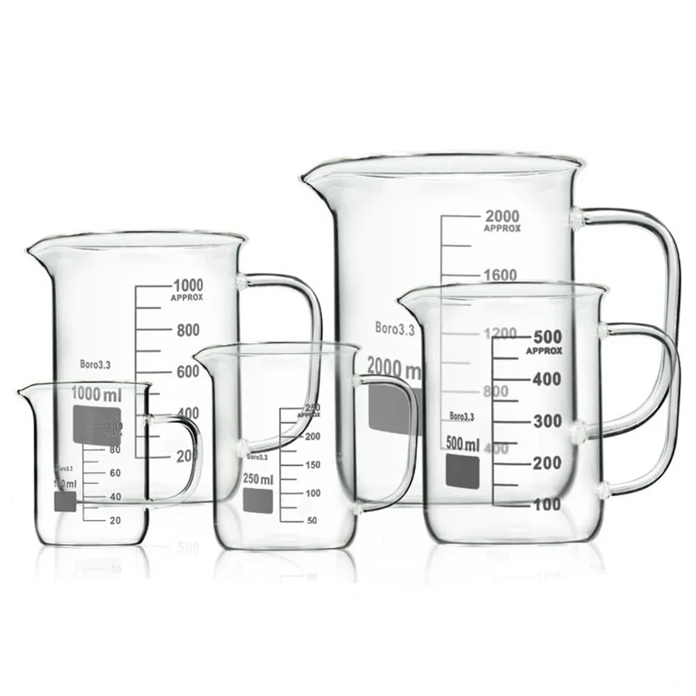 Vetreria da laboratorio Becher da 2000 ml in vetro borosilicato 3.3 di forma bassa, 2 l, con beccuccio graduato, attrezzatura da laboratorio