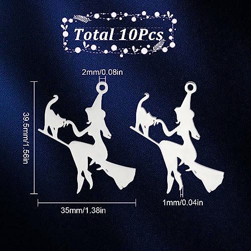 SUNNYCLUE 1 Box 10Pcs Stainless Steel Halloween Charms Witch Charm Wizard Hat Charms Laser Cut Magic Fairy Flying Broom Charm Broomstick Cat Charms for jewellery Making Charm Earrings DIY Supplies - Image 2