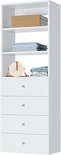 Closet Shelves Tower - Modular Closet System with Drawers (4) - Corner Closet System - Closet Organizers and Storage Shelves (White, 25.5 inches Wide) Closet Shelving