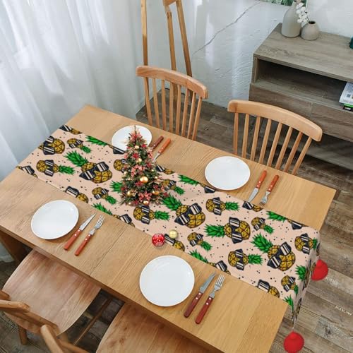 Chemin de table de Noël ananas à lunettes avec pompons élégants pour réception - 8