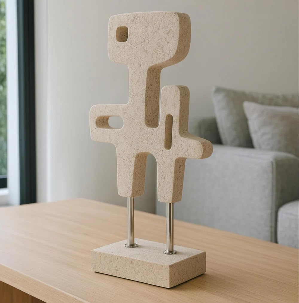 Maison & Werk Kalkstein Skulptur (22 × 43 × 10 cm) – Exklusives Dekoobjekt, Moderne abstrakte Marmor Design Figur für Fensterbank Deko, Wohnzimmer Modern & Deko Wohnzimmer