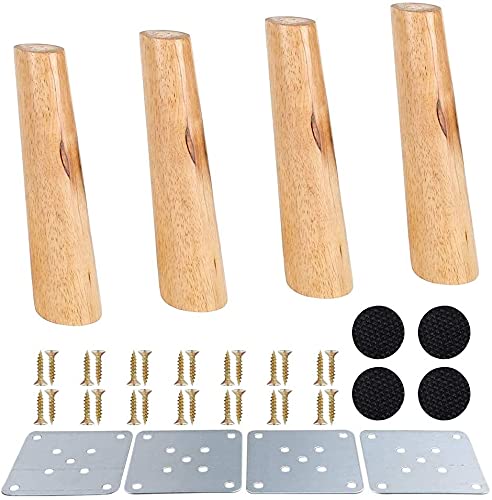 Pieds de meubles en bois fuselés 20cm avec plaques et vis pour table