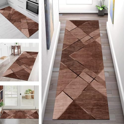 Tapis de couloir marron foncé design 3D pour réchauffer le sol du salon