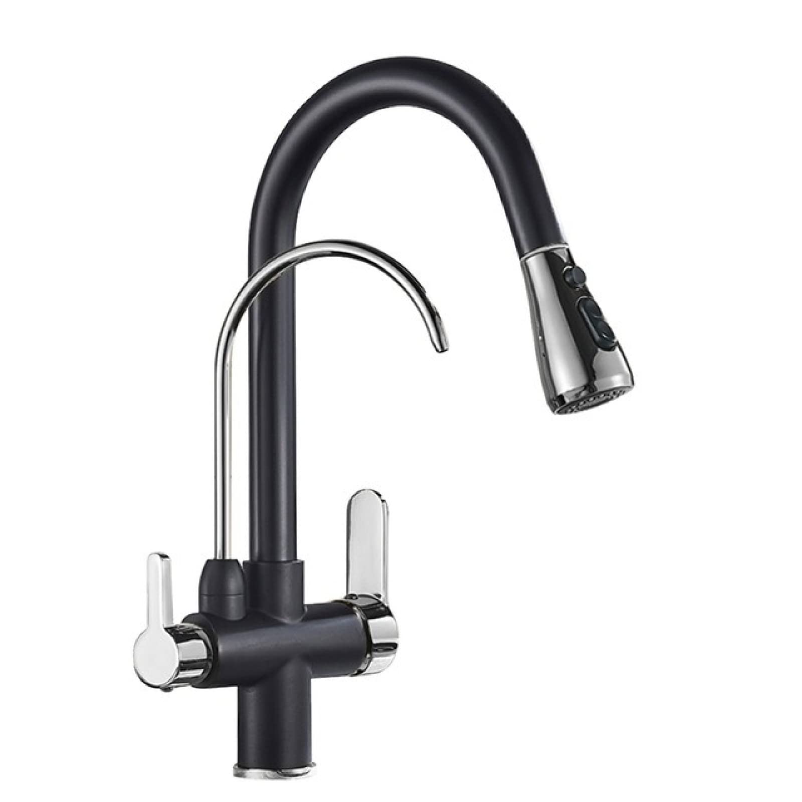 ASerZenith Kitchen Taps Black Deck Mounted Black Kitchen Faucets Pull Out Hot Cold Water Filter Tap for Kitchen Three Ways Sink Mixer Kitchen Faucet(Black Chrome)