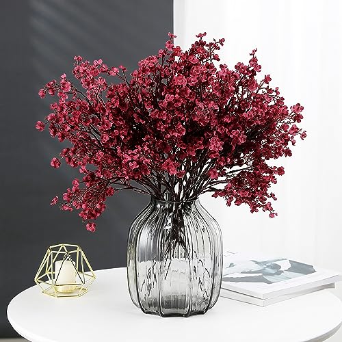 JAKY-Global Babys Breath Silk Artificial Flowers Bulk 12pcs for Fall Decor Fake Flower Bouquet Bulk for Home Kitchen Indoor Bouquet Floral Arrangement Table Centerpieces Party Decor(Dark Red 12pcs) - Image 3