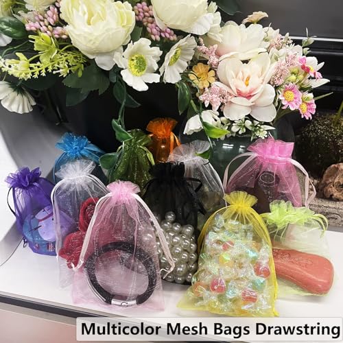 Image of SIAGCRAW Organza Bags 4 inchx6 inch, 100Pcs Small Mesh Drawstring Pouches | Mixed Color Organza Bags for Jewelry, Candy, Party Favors, Small Sachet Wrap, Storage Supplies