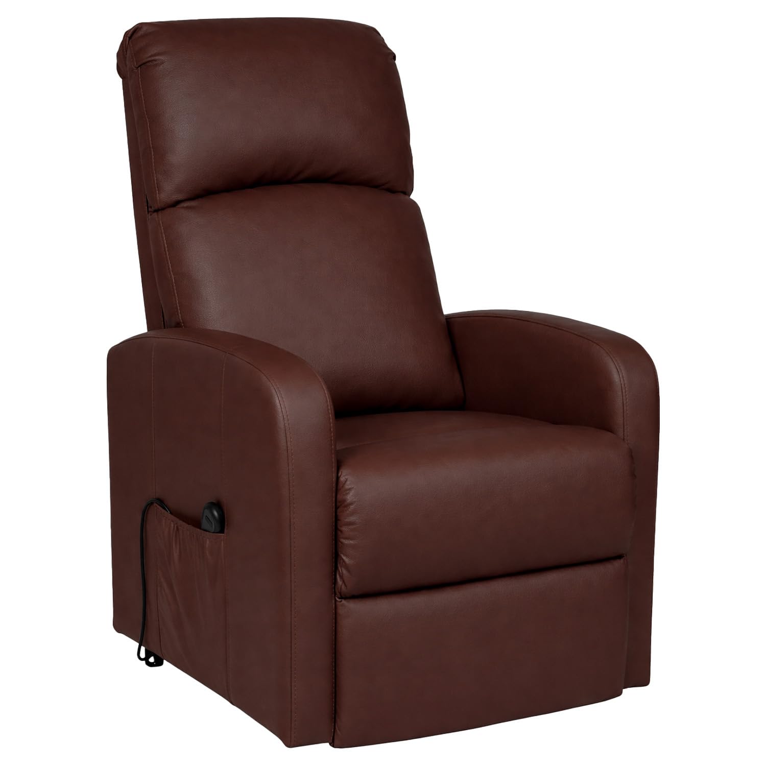 Bricozone Poltrona Relax Elettrica Alzapersona in Ecopelle Marrone Reclinabile con Telecomando Schienale Ergonomico Imbottitura Alta Densità Funzione Letto Design Moderno per Anziani e Casa