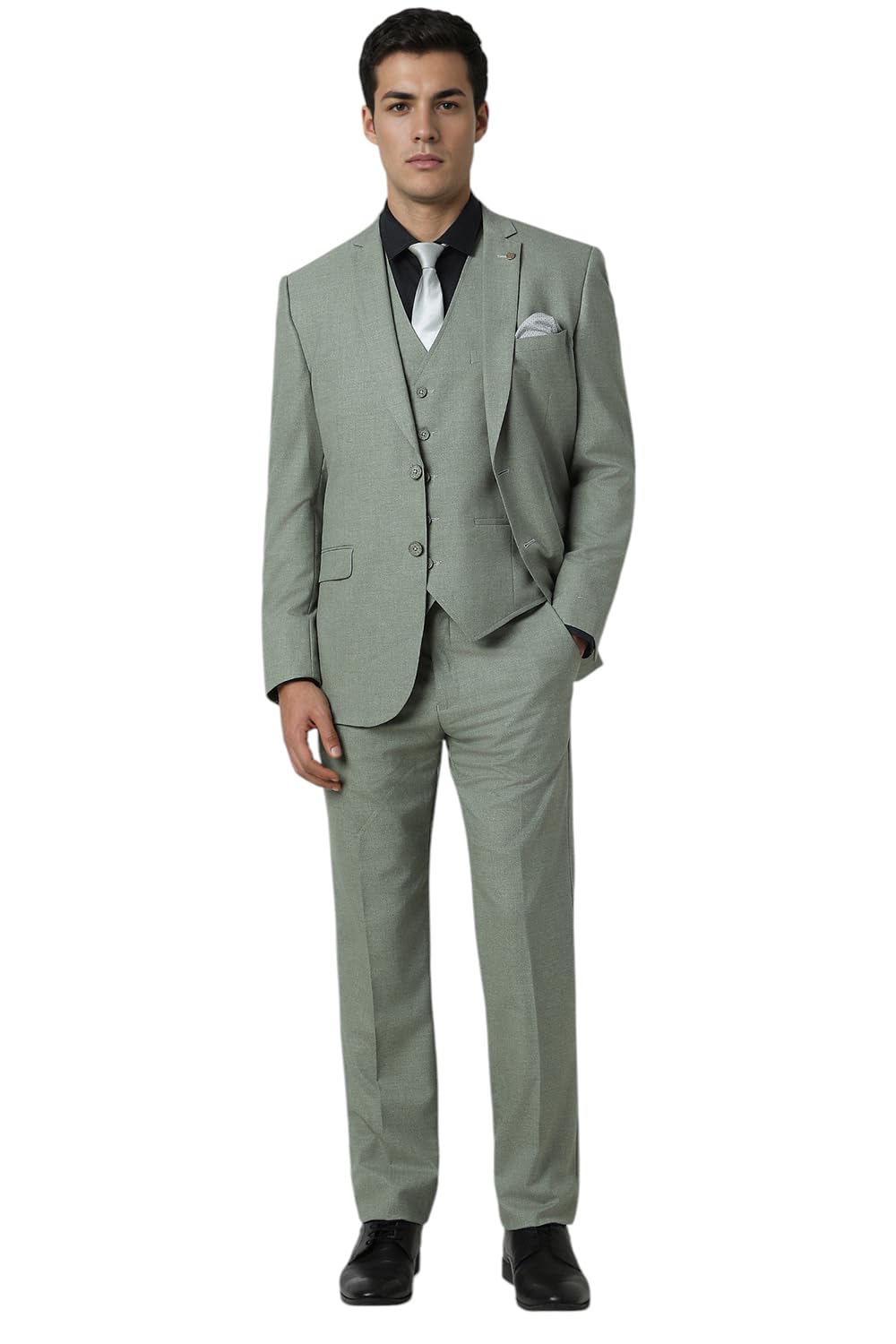 van heusen Men Green Textured Slim Fit Formal Three Piece Suit-picture-15