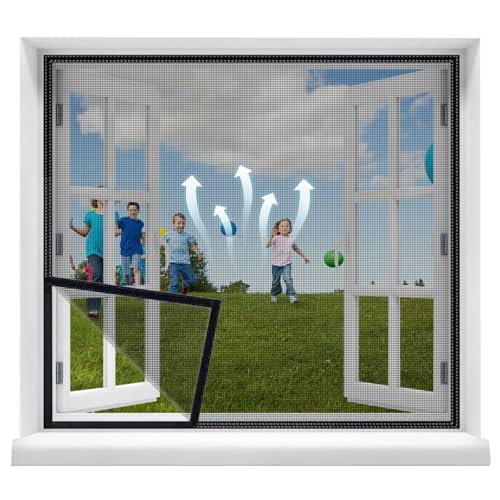 Petite Maille de moustiquaire de fenêtre 120x120cm Moustiquaire Fenêtre Filet, de bandes autocollantes,Toile Moustiquaire, Anti-Mouche Moustiques,pour Fenêtre Portes Noir