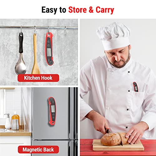 Temppro F05 Digital Meat Thermometer For Cooking With Motion Sensing, Waterproof Food Thermometer For Kitchen Bbq Oil Grill Smoker Candy Thermometer Black/Red #TOP6