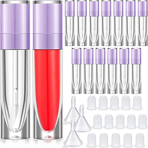 15 Pieces Lip Gloss Tube Empty Plastic Lipstick Sample Refillable Lip Balm Bottle Container and 3 Funnel for Women Girls Cosmetic, Liquid, Toiletry, Travel Home (Purple)