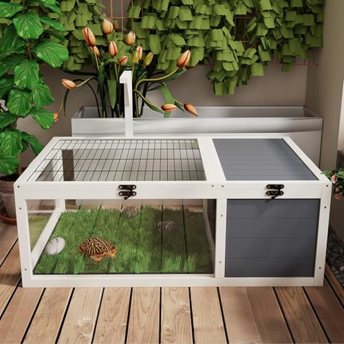 BKNROIHB 39.5\" Wood Tortoise House Indoor Turtle Habitat Reptile Cage for Lizards, Geckos, with Removable Waterproof Tray, Light Support, Acrylic Window