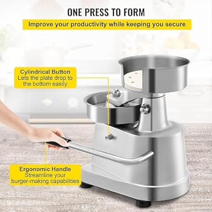 Burgerpresse aus Edelstahl, kommerzielle Burger-Patty-Maschine mit Papierhalter/500 Stück Patty-Papier, 100 mm Durchmesser, zeit- und arbeitssparend, für Outdoor-Stände, Hotels – Bild 5