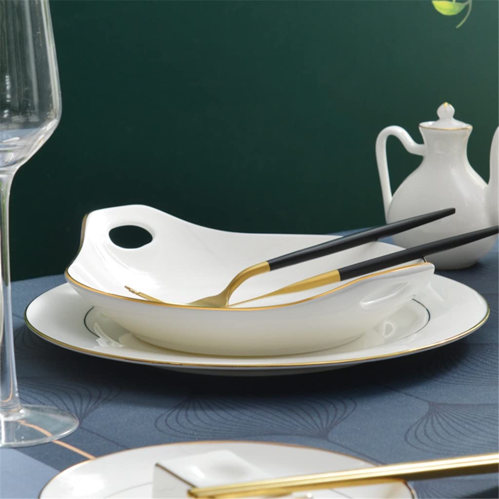 Piatto da Portata in Porcellana Bianca da 8 Pollici, Piatti in Ceramica binaurali, stoviglie semplici, Piatto in Porcellana, Piatti da Dessert per Il tè pomeridiano