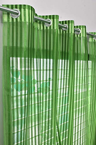 Image of K 2 6 Creation Stripped Polyester Tissue Net Pattern Eyelet Curtain (Green, 4 x 7 Feet)