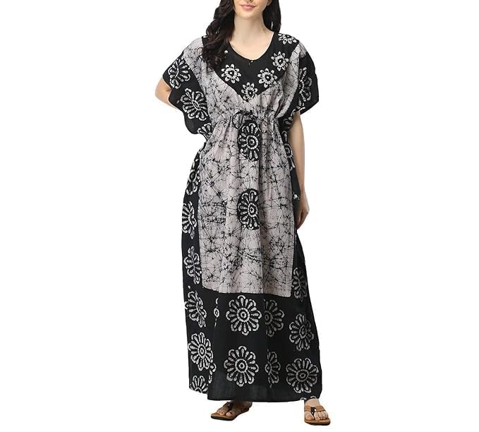 Image of Onekbhalo Women's Cotton Floral Kaftan Nighty Maxi Gown (OK Free Size)