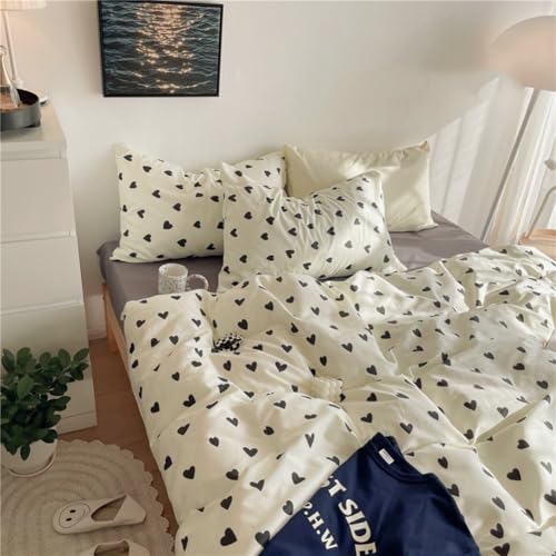 Image of Nayoroom Black and White Heart Duvet Cover Full Size Black Hearts Printed on White Bedding Set 3 Pcs Cute Kawaii Soft Breathable Microfiber Comforter Cover Valentine Gifts for Kids Girls