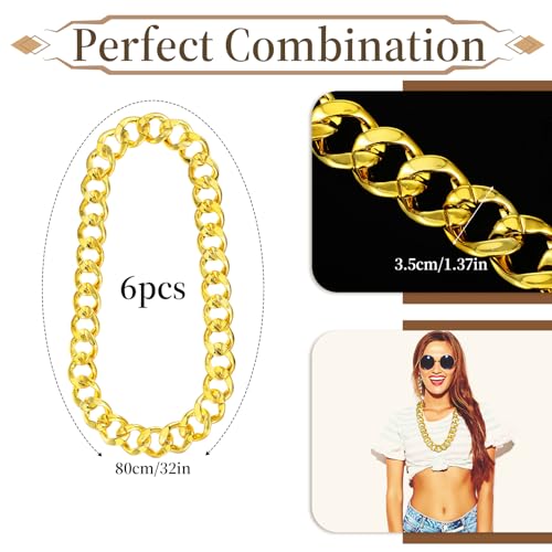 6 PCS Costume Rapper Chain,Hip Hop Chain Fake Necklace,Fake Gold Chains Necklace,Big Gold Chains Necklaces,Big Chunky Faux Rapper Chaine,for Men Women 80s 90s Jewelry Punk Style Costume Accessory2