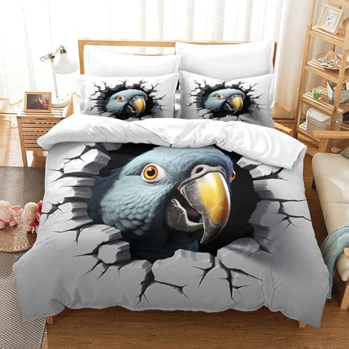 Housse de couette perroquet 3D avec fermeture éclair pour lit single - 3
