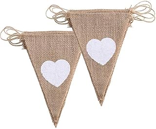 ManYee 26 pcs Hessian Bunting Banners Burlap Flag Banner with Love Heart Rustic Linen Bunting Natural Hessian Garlands Vintage Fabric Cloth Flags for Wedding Birthday Party Decoration 3.4m 2 Pack