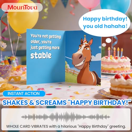 mountova Musical Birthday Card, Hilarious Horse Birthday Card with Sound & Motion - Funny Birthday Cards for Men, Women, Dad, Mom, Son, Husband, 5"x7" — view 2