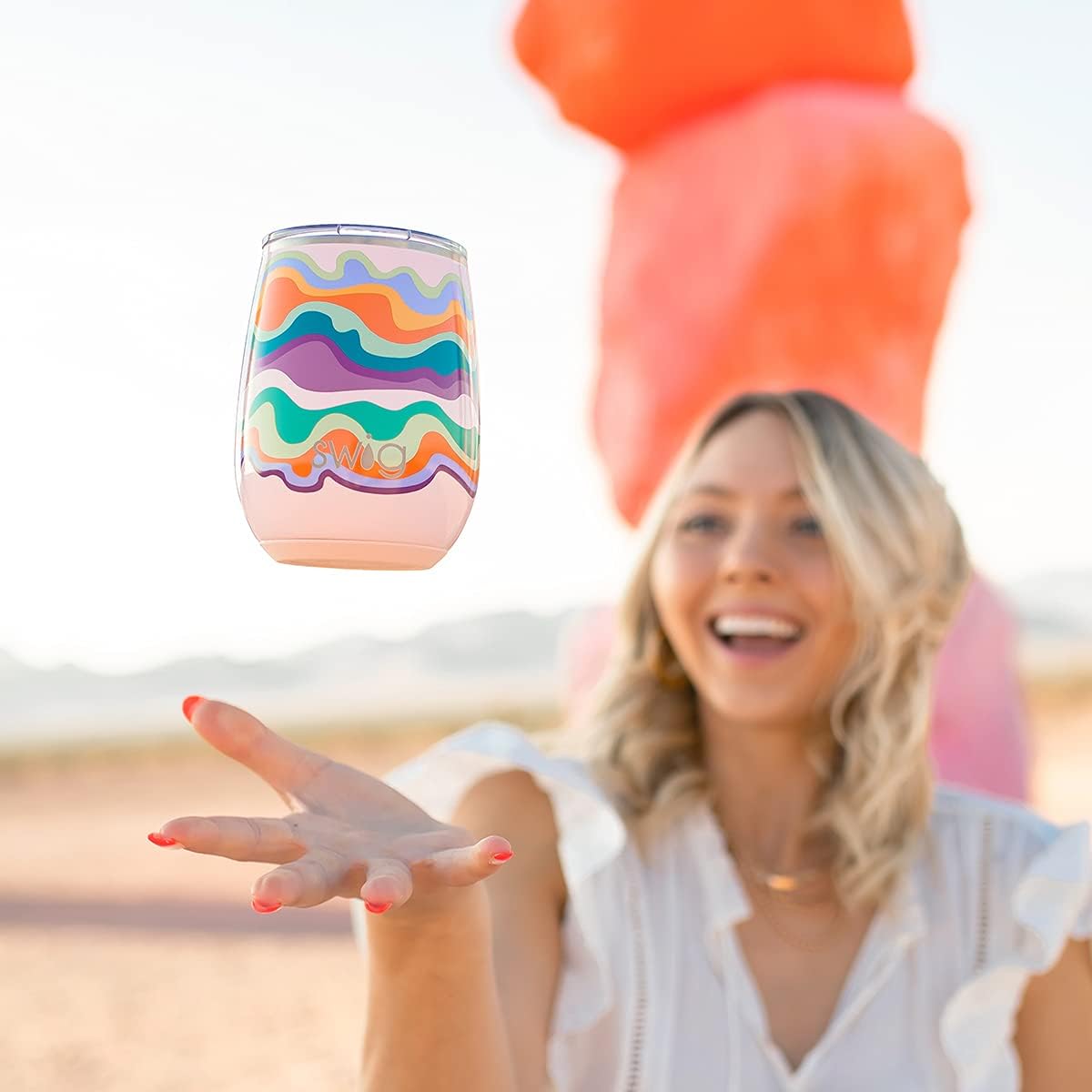 Swig Life 14oz Insulated Wine Tumbler with Lid | Discontinued Prints | Dishwasher Safe, Holds 2 Glasses, Stainless Steel Outdoor Wine Glass (Sand Art)