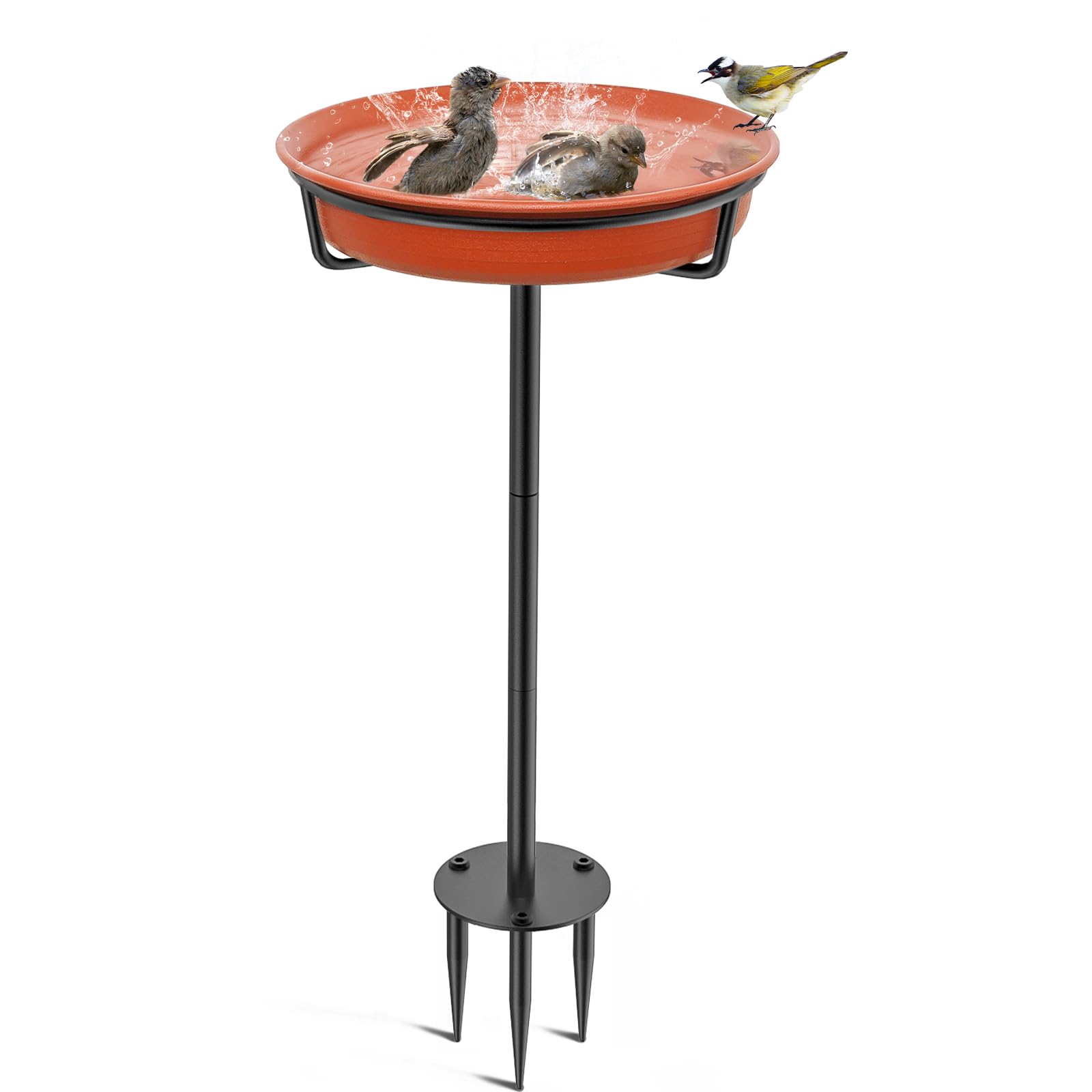 Bird Baths for Outdoors, Detachable Birdbaths for The Garden Clearance, Freestanding Bird Baths for Outdoors Heavy Duty, Bird Bath Bowl Spa & Birdfeeder with Metal Stake Stand (Brown)