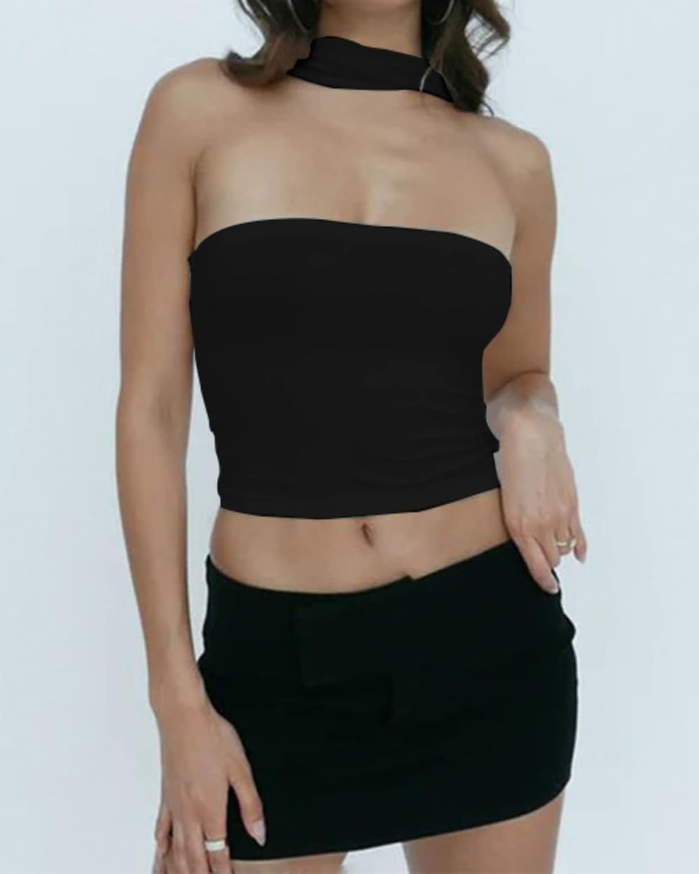 Women's Sexy Halter Tube Tank Crop Tops Strapless Slim Fitted Y2k Bandeau Top Off Shoulder Basic Cami Shirts - Image 2