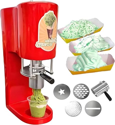 MANYOUYOU Máquina Automática para Hacer Helado De Espagueti, Mini Máquina Automática para Helado Suave De Frutas, Recipiente De Acero Inoxidable De 0,42 L, Producción De 30 L/H, 4 Formas De Pasta Red