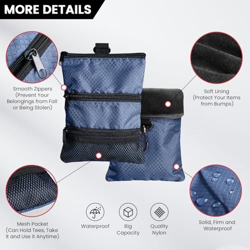 FINGER TEN Golf Pouch Bag for Valuables Tee Color with 4 Golf Pencil Pack, Zippered Pocket Gear Clip Hook to Bag (Blue Pouch Bag) by FINGER TEN - Image 2