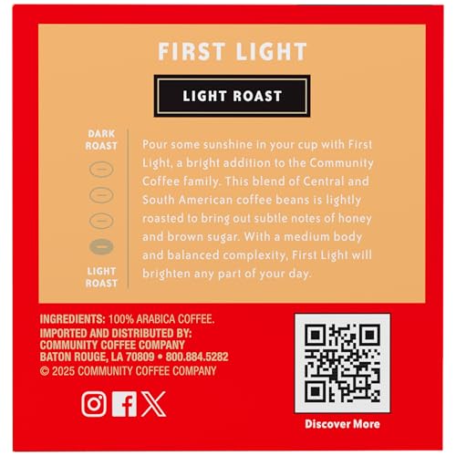 Image of Community Coffee First Light, 72 Keurig Coffee Pods, Light Roast, Compatible with all K-Cup Brewers, 12 Count (Pack of 6)