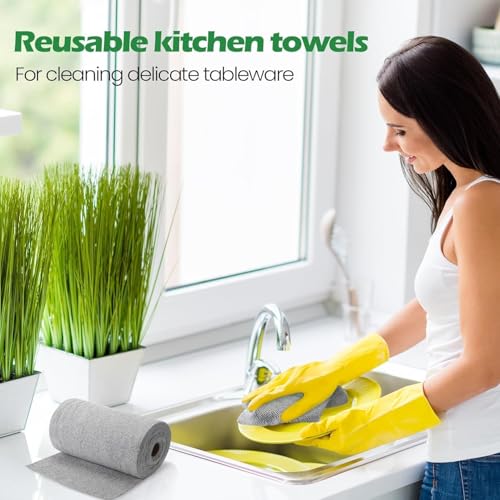 Image of 20 Pack Cleaning Cloth Roll, Washable Absorbent Towel For Kitchen, Dust, Stains Wet and Dry Microfiber Cleaning Cloth, Reusable Paper Towels Washable Roll Tear Away for Kitchen, Car (Pack Of 20)