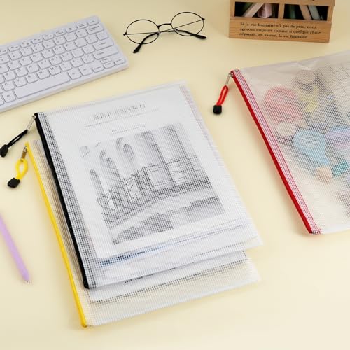 Image of EOOUT 100pcs Mesh Zipper Pouch, A4 Size, 10 Colors Zipper Bags for Organizing Storage, Waterproof Puzzle Bag, Zipper File Bags for Board Games and School Office Supplies