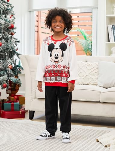 Disney family matching sweatshirt Stitch Mickey Spiderman print long sleeve winter Christmas mom dad kids loose fit red2