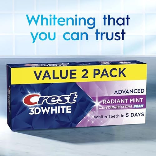 Crest 3D White Advanced Toothpaste, Radiant Mint, 3.3 oz (Pack of 2), Whiter Teeth in 5 Days, Enamel Safe Fluoride Anticavity Toothpaste for Stain Removal and Prevention - image 9