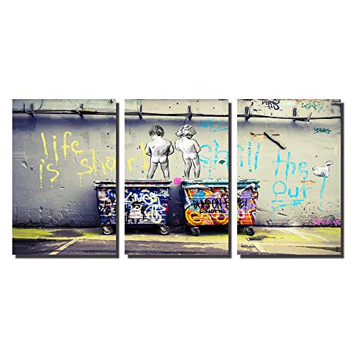 YPY Wall Art Canvas Banksy for Kids Room Giclee Artwork 3 Panels Stretched and Framed Ready to Hang for Bedroom Living Room Large Size 48(W) x 24(H) inches